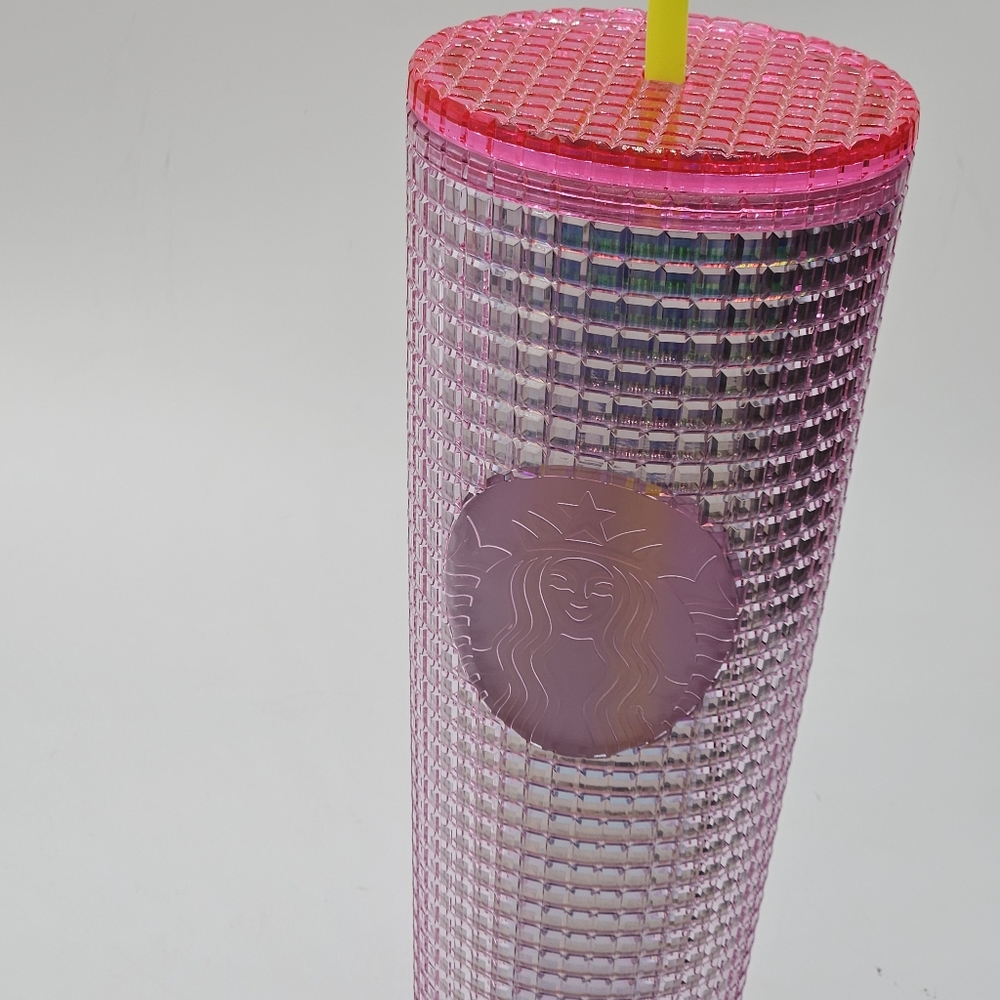 pink bubblegum grid 24 ounce venti tumbler with yellow straw ☆☆ new☆☆ - Picture 6 of 16